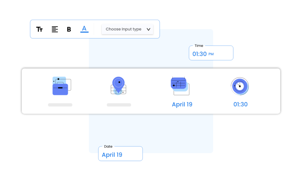 Visualização do editor e capacidade de adicionar entradas, incluindo hora e data. As entradas são então colocadas no melhor local possível pela nossa IA.